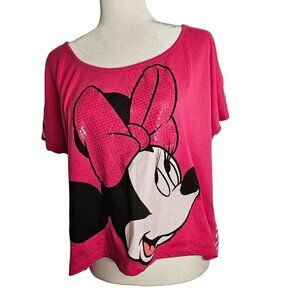 Disney Minnie Mouse  pink striped top tee shirt loose fit striped back Size L XL